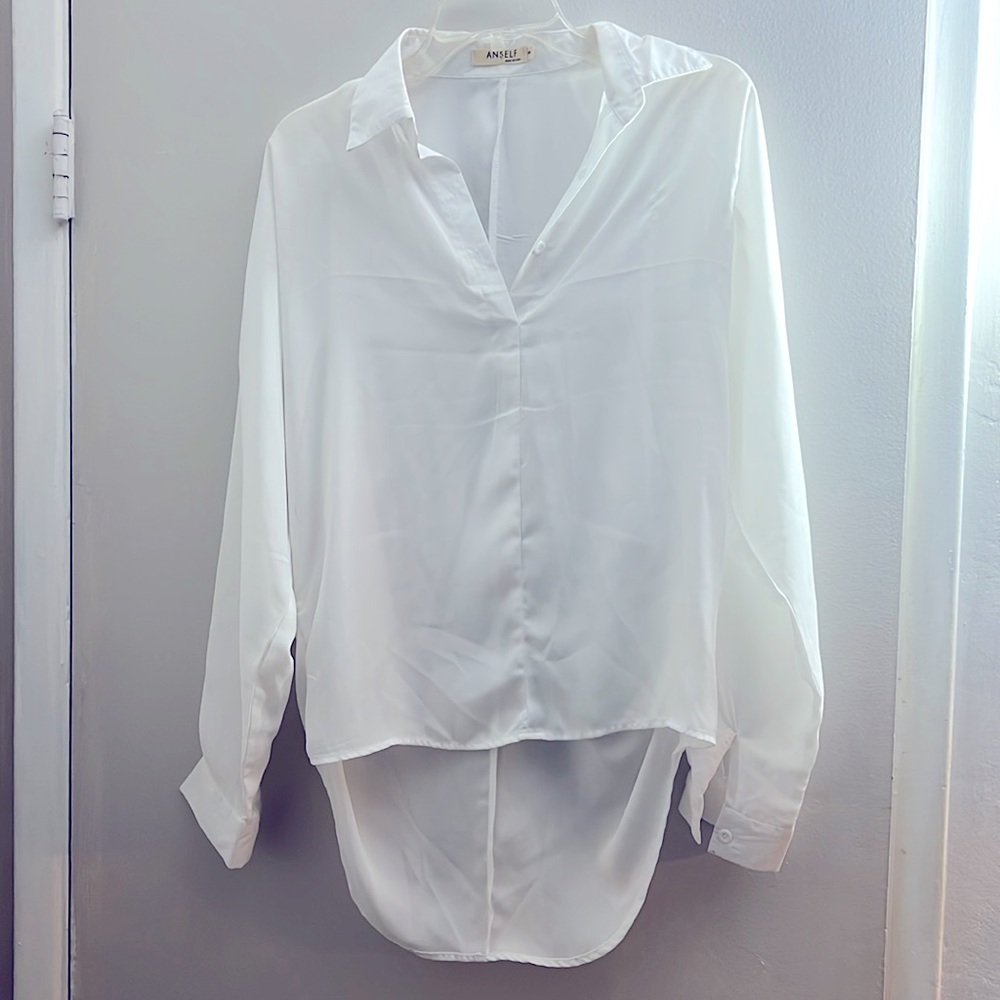 Lightweight, white collared blouse, size small